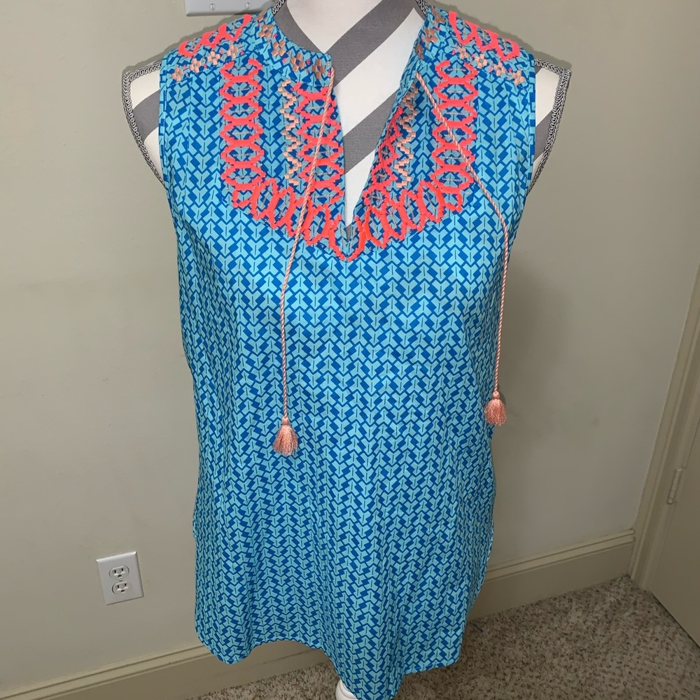 J. Crew Blue Embroidered Sleeveless Top